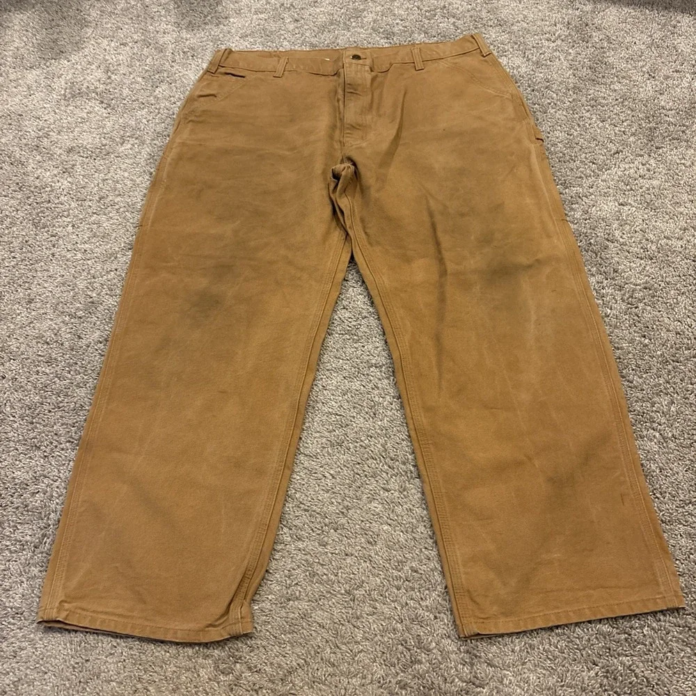 CARHARTT Mens Original Dungaree Fit Canvas Carpenter Work Pant Brown 42x30 Boot